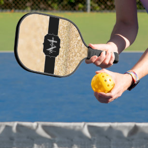 Champagne gold light faux glitter sparkle Monogram Pickleball Paddle