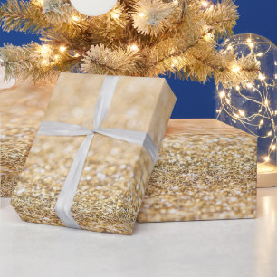 Champagne gold light faux glitter sparkles print wrapping paper