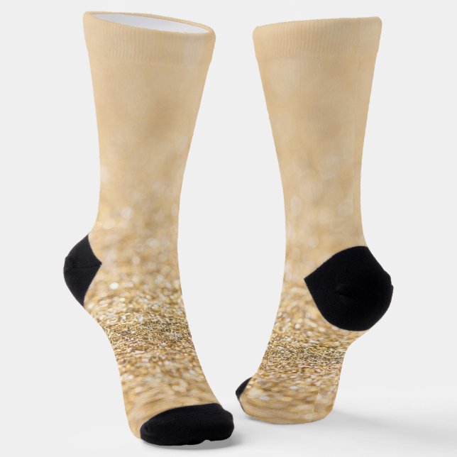 Champagne gold light faux glitter sparkles socks (Angled)