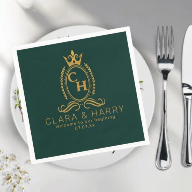 Champagne gold minimal  lettering green weeding napkin (Creator Uploaded)