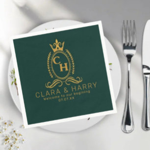 Champagne gold minimal  lettering green weeding napkin