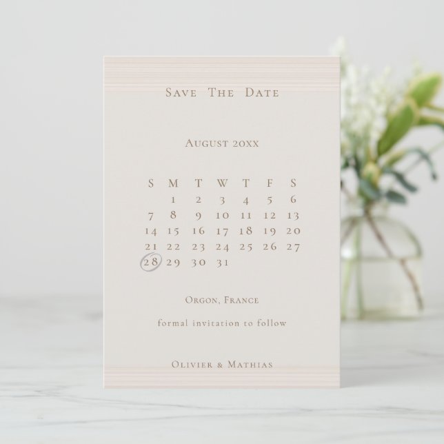 Champagne Gold Modern Chic Calendar Save The Date (Standing Front)