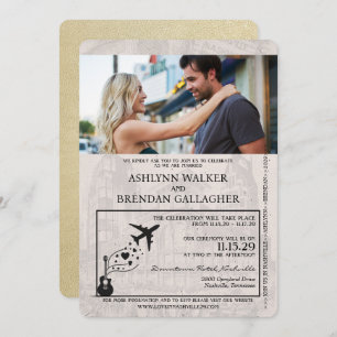 Champagne Gold Nashville Passport Wedding Invitation