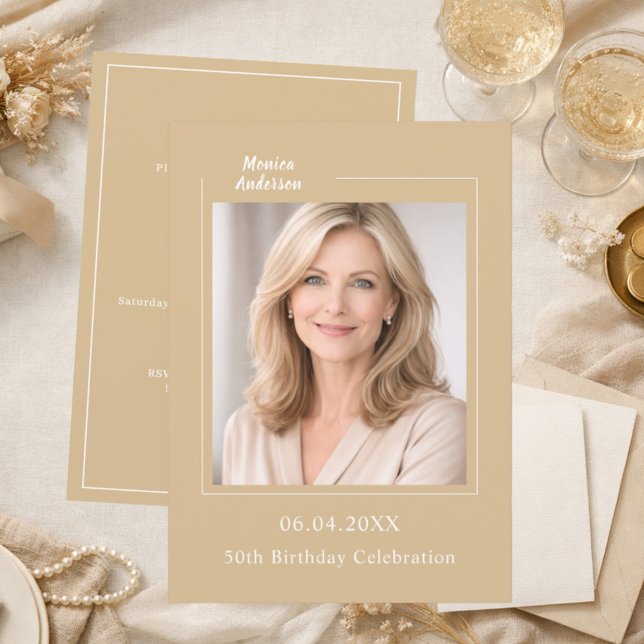Champagne gold photo birthday invitation (Creator Uploaded)