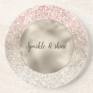 Champagne Gold Pink White Glitzy Glitter Coaster