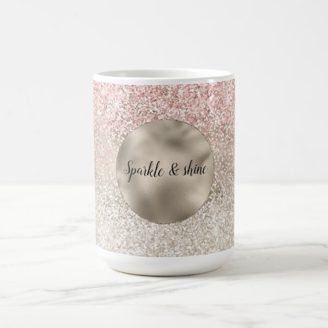 Champagne Gold Pink White Glitzy Glitter Coffee Mug (Center)