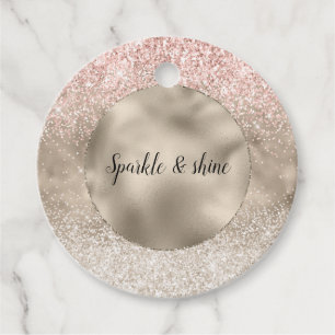 Champagne Gold Pink White Glitzy Glitter Favour Tags