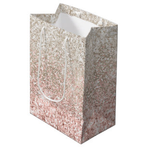 Champagne Gold Pink White Glitzy Glitter Medium Gift Bag