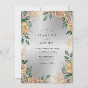 Champagne Gold Ranunculus Eucalyptus Wedding Invitation