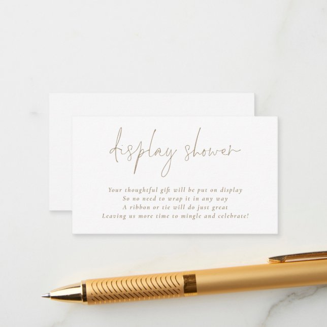 Champagne Gold Script Display Bridal Shower Enclosure Card (Front/Back In Situ)