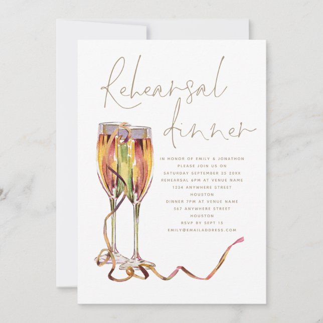 Champagne Gold Script Wedding Rehearsal Dinner  Invitation (Front)