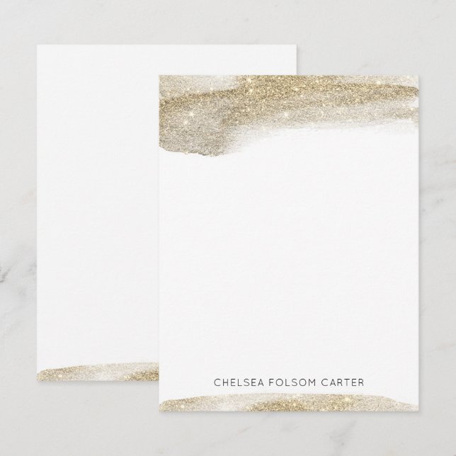 Champagne Gold Sparkling Brushstroke Note Card (Front/Back)