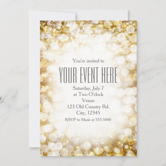 Champagne Gold Sparkling Lights Party Invitations (Front)