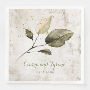 Champagne Gold Splash Four Leaf Venetian Plaster Napkin