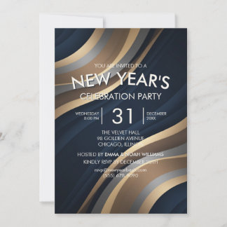 Champagne Gold Wave New Year Party Invitation