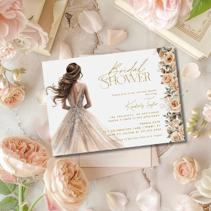 Champagne Gold Wedding Dress Gown Bridal Shower Invitation
