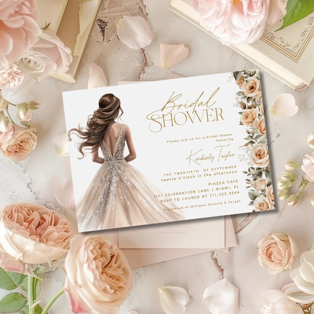 Champagne Gold Wedding Dress Gown Bridal Shower Invitation (Creator Uploaded)