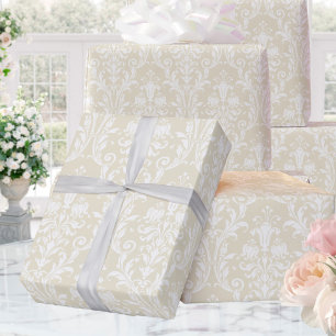Champagne Gold White Damask Elegant Wedding Wrapping Paper