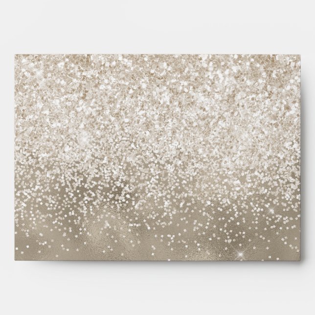 Champagne Gold White Glitzy Glitter Envelope (Front)