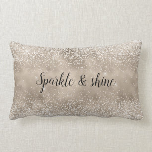Champagne Gold White Glitzy Glitter Lumbar Cushion