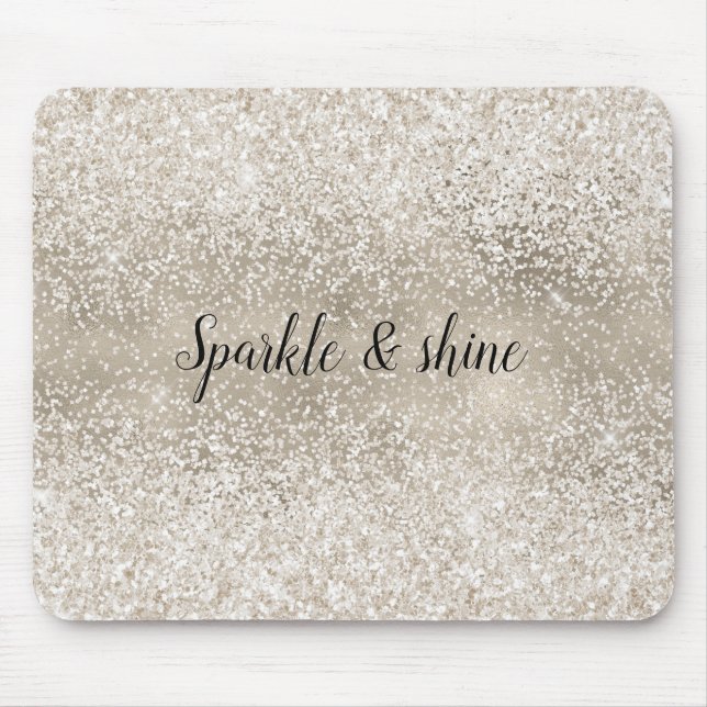 Champagne Gold White Glitzy Glitter Mouse Pad (Front)