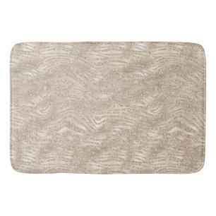 Champagne Gold White Glitzy Glitter Zebra Print Bath Mat
