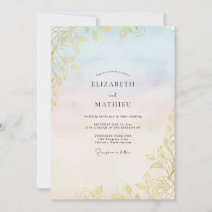 Champagne Golden Leaf Wedding Invitation