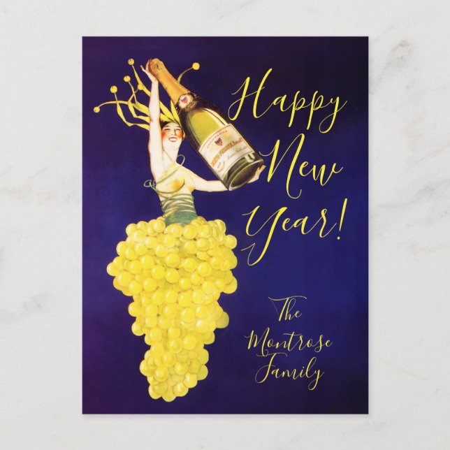 Champagne Grapes New Year  Holiday Postcard (Front)