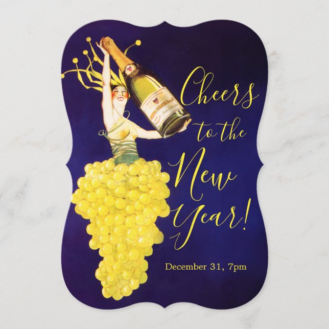 Champagne Grapes New Year's Eve Invitation (Front)