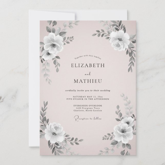 Champagne Grey Bloom Wedding Invitation (Front)