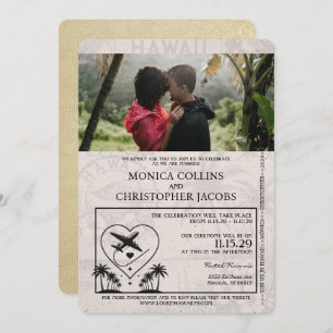 Champagne Hawaii Passport Wedding Invitation