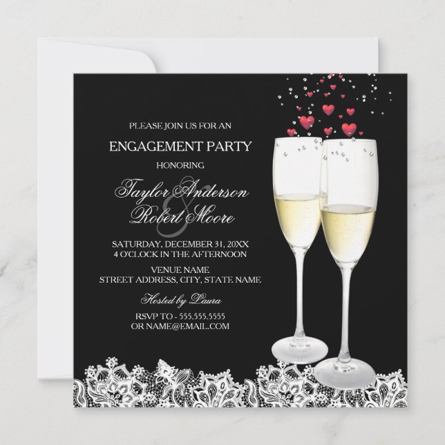 Champagne & Heart Engagement Party Invitation (Front)