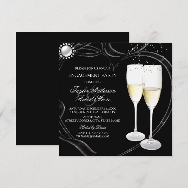 Champagne & Heart Engagement Party Invitation (Front/Back)