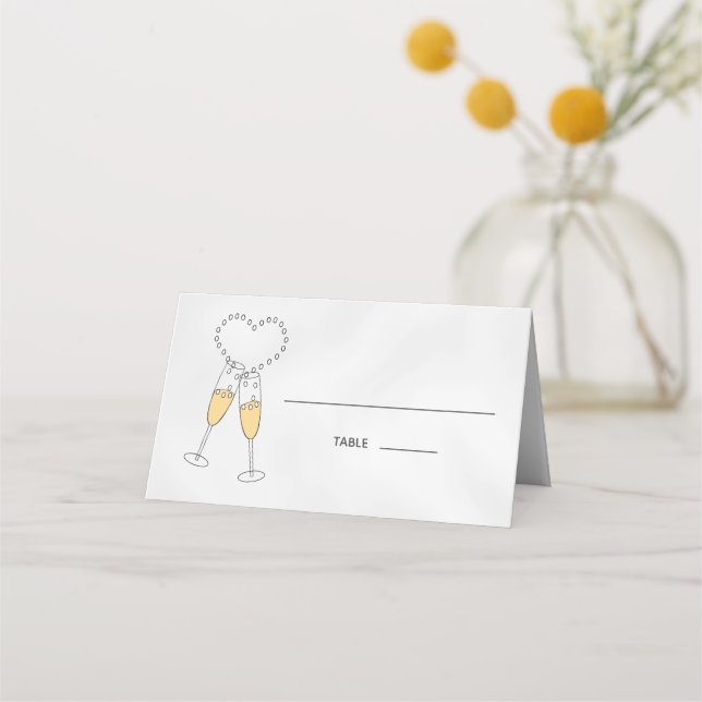 Champagne Heart  on Grey Folded Place Card (Front)