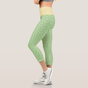 Champagne Heart Shaped Leaf Pattern Over Green Capri Leggings
