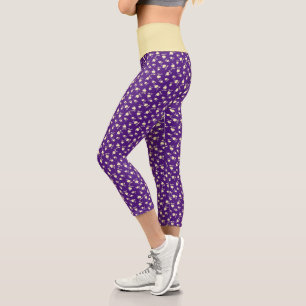 Champagne Heart Shaped Leaf Pattern Over Purple Capri Leggings