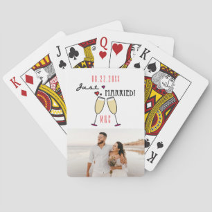 Champagne Hearts Photo Just Married Playing Cards