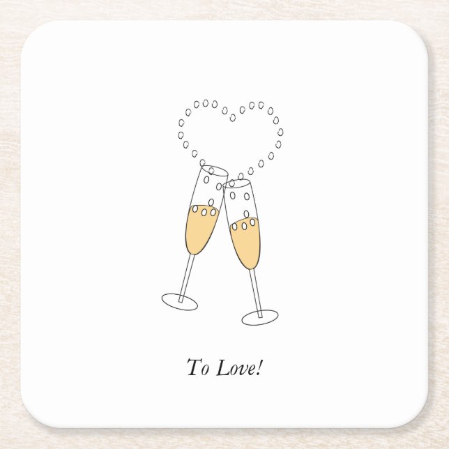 Champagne Hearts Square Paper Coaster (Front)