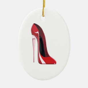 Champagne Heel Red Stiletto Shoe Art Ceramic Tree Decoration