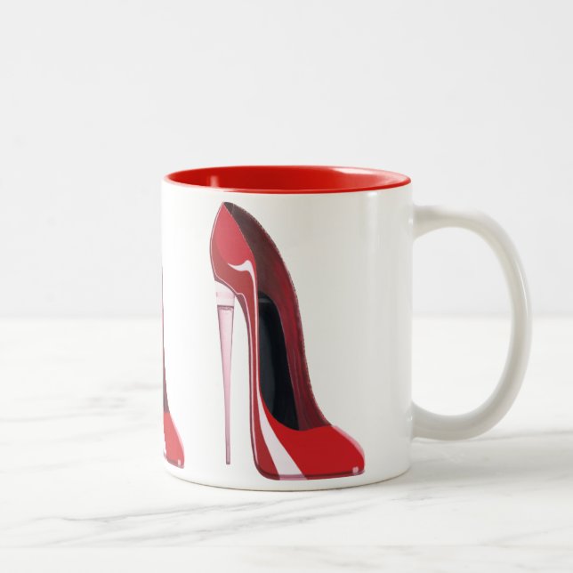 Champagne Heel Red Stiletto Shoe Art Two-Tone Coffee Mug (Right)