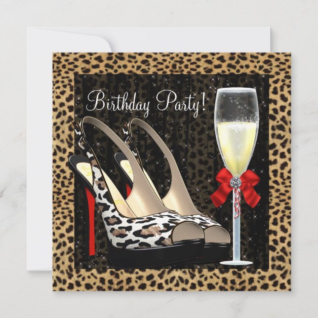 Champagne High Heel Shoes Leopard Birthday Invitation (Front)