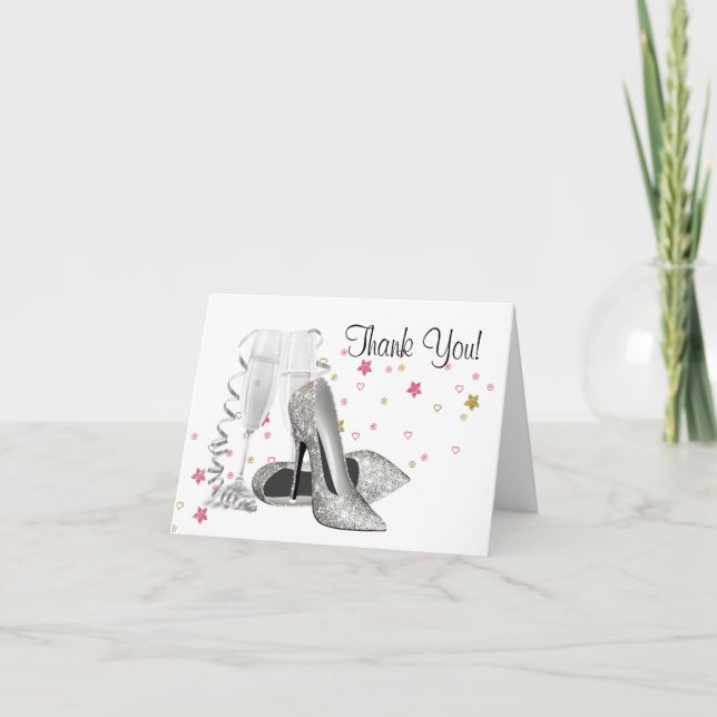 Champagne High Heel Shoes Thank You Cards (Front)