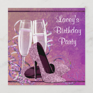 Champagne High Heel Womans Hot Pink Birthday Party Invitation