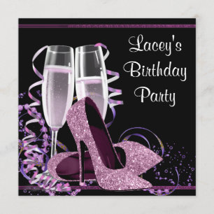 Champagne High Heel Womans Hot Pink Birthday Party Invitation