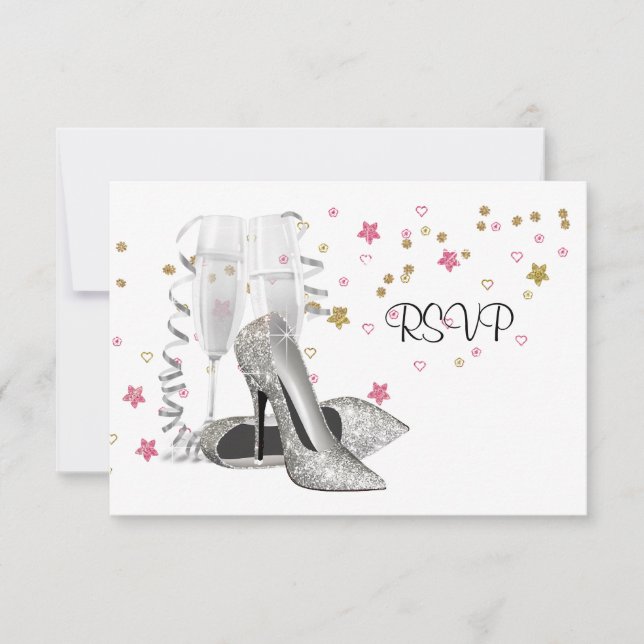 Champagne High Heels 21st Birthday Party RSVP (Front)