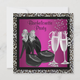 Champagne High Heels Hot Pink Leopard Bachelorette Invitation