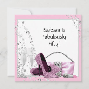 Champagne High Heels Womans Pink & Black Birthday Invitation
