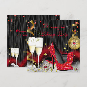 Champagne Holiday Party Red High Heels Invitation