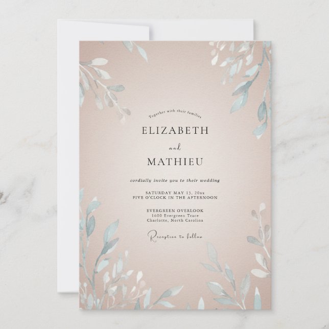Champagne Ice Leafy Wedding Invitation (Front)