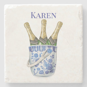 Champagne in Chinoierie Ice Bucket Stone Coaster